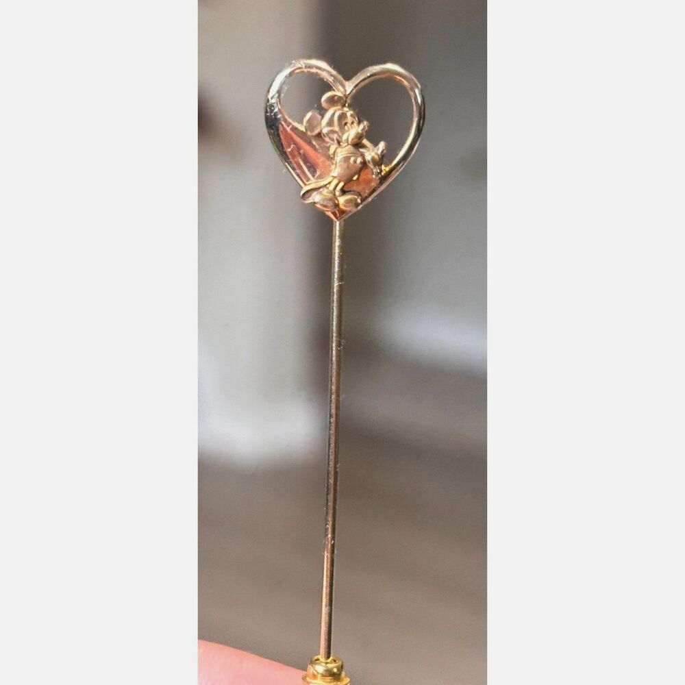 Vtg Walt Disney Production Mickey Mouse Heart Gold Tone Stick Pin